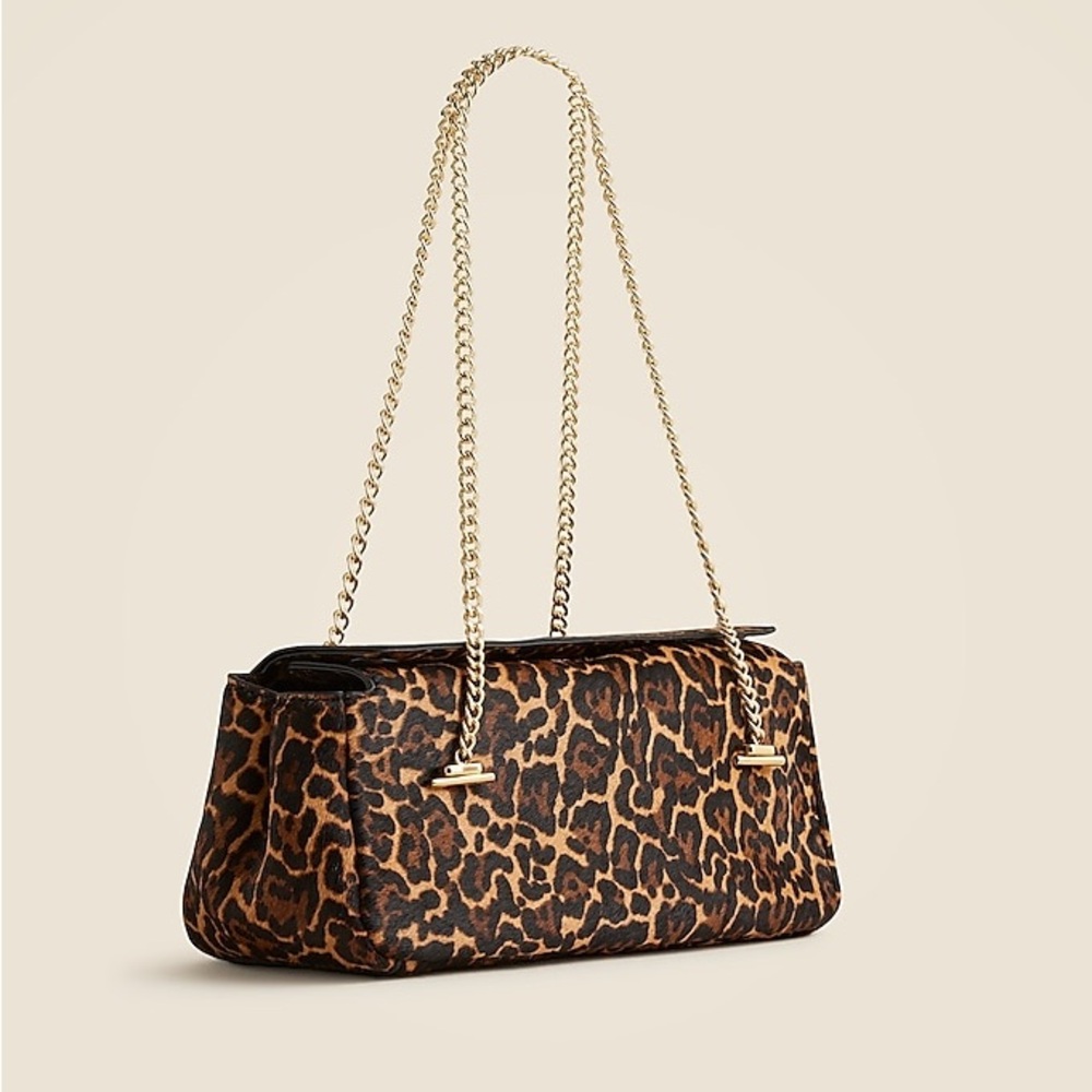 J.Crew Chain Strap Luxury Bag Purse In Leopard Print Calf Hair NWT